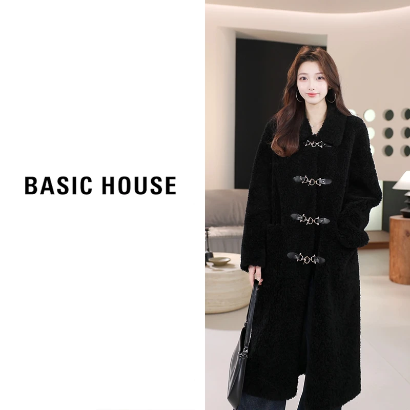 Basic House/百家好2025新款羊羔毛长款外套B1295B5X542（衣长109）