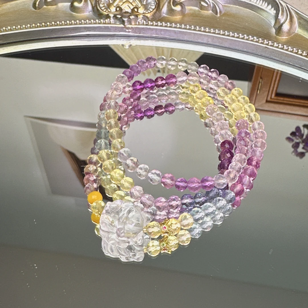 三圈刻面多宝萤石手串配凤九1410 颜色微差 多样性发一