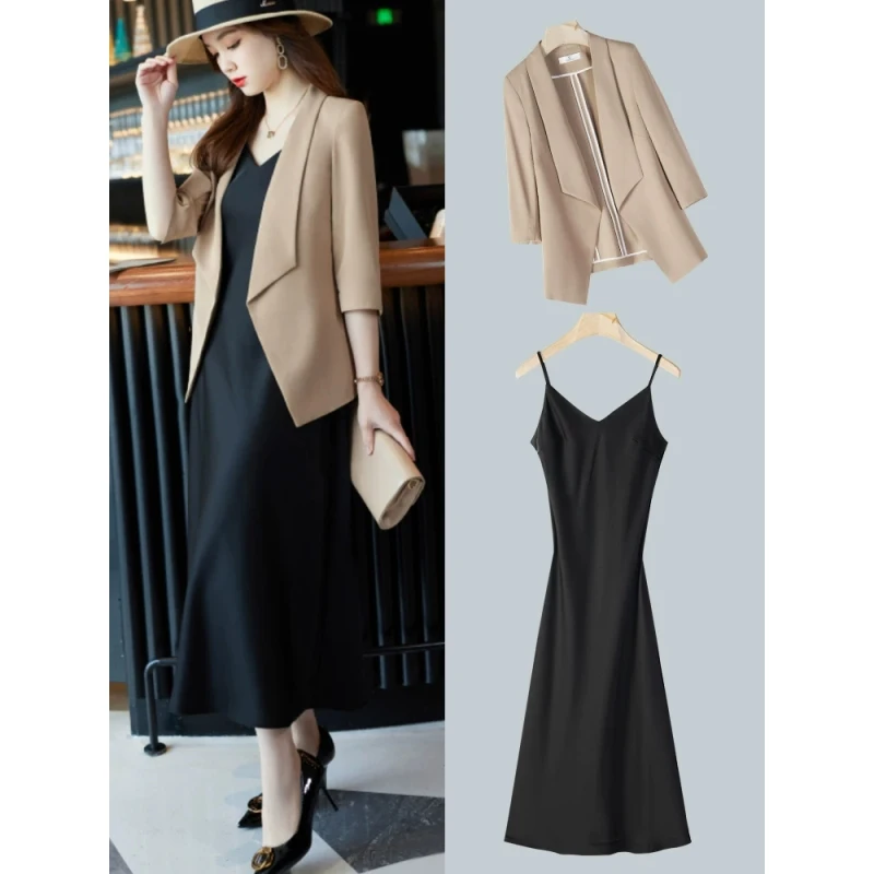 小西装外套女夏季薄款2025新款小个子上衣雪纺休闲西服职业套装裙