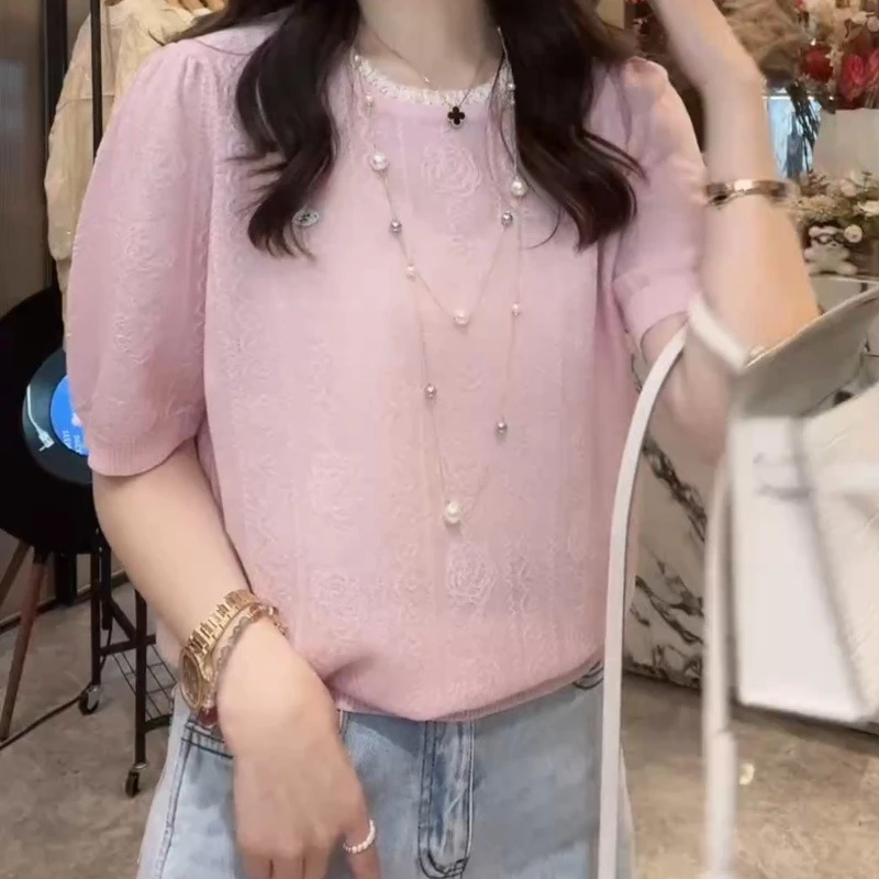 【半夏蔷薇】新款慵懒风上衣宽松洋气短袖针织衫LK2502822