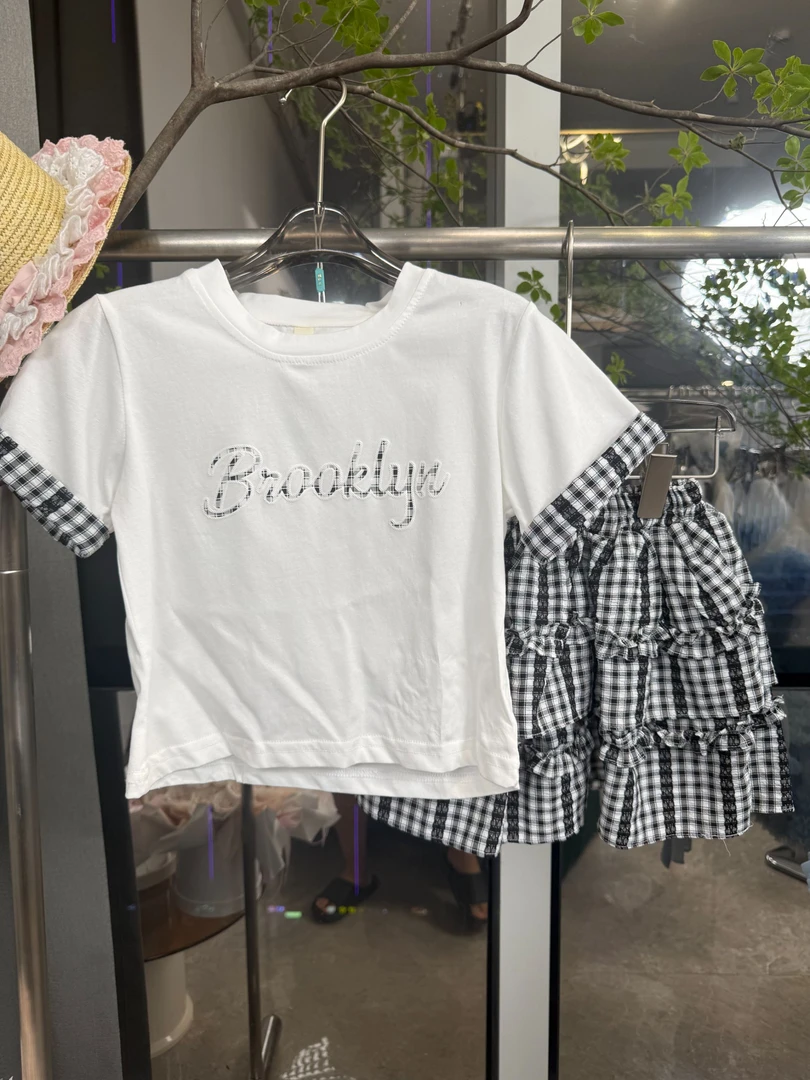 K608 套装薄款休闲女童格子时尚夏季女童