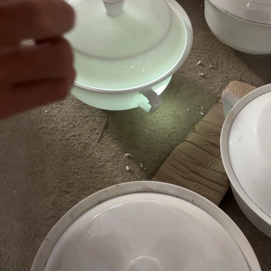 10英寸白色汤煲带盖带耳1只随机微瑕