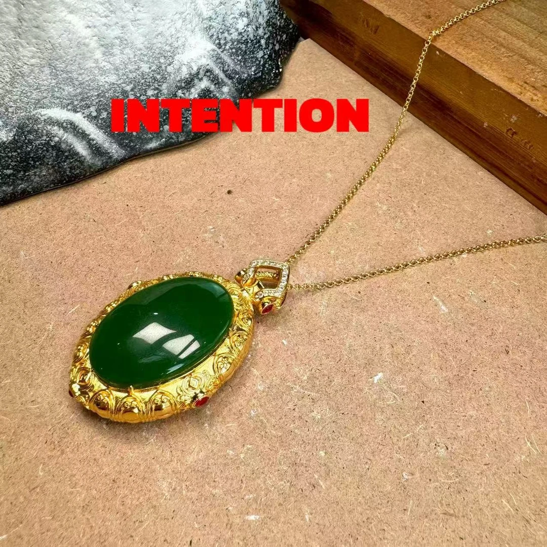 吊坠 正品INTENTION新中式菠菜绿色鸽子蛋吊坠带链子AE535