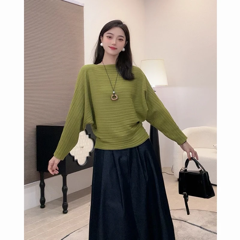 时尚设计感韩版蝙蝠袖针织衫女秋季新款宽松显瘦遮肉打底毛衣053