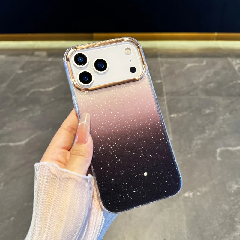 奢华渐变黑闪粉适用于苹果17promax手机壳透明亚克力iPhone17高级