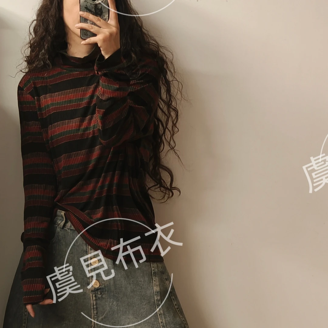 虞姑娘推荐 秋季螺纹棉宽松条纹打底【衣长62胸围126】