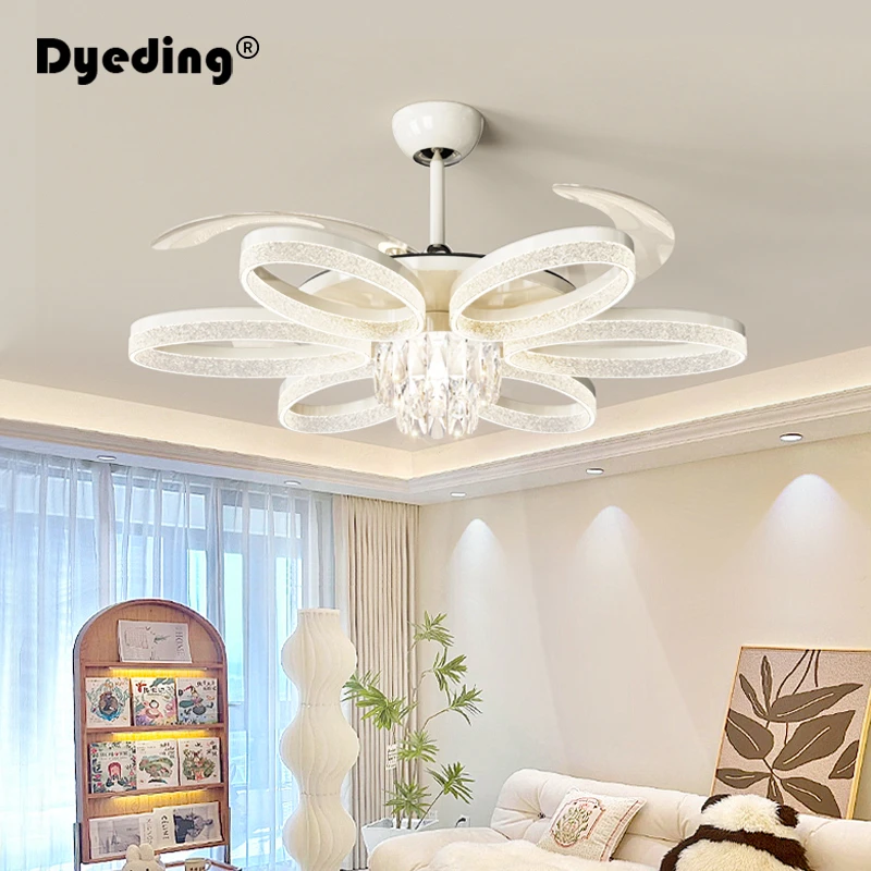 客厅风扇吊灯法式奶油风冰裂纹轻奢餐灯隐形一体灯高级感大厅主灯