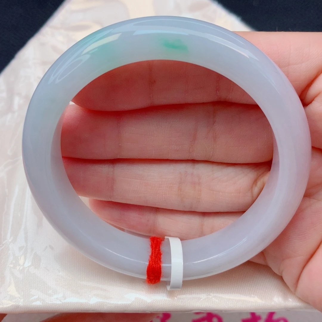 翡翠未镶嵌手镯56圈 细糯化烟紫底飘阳绿完整