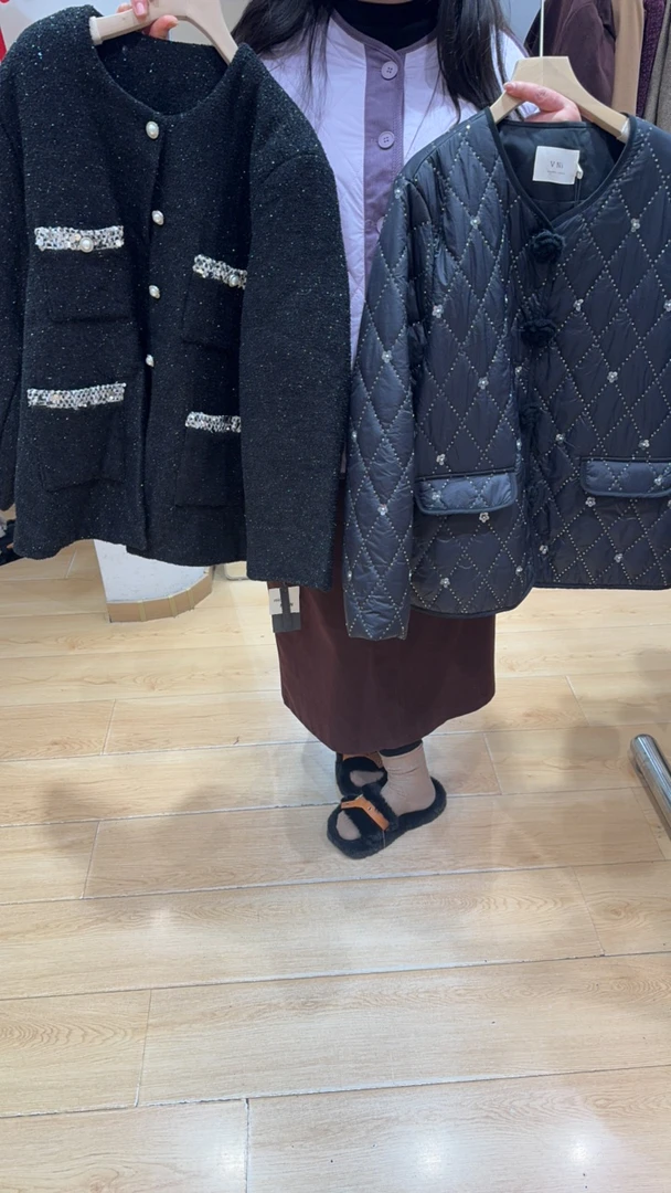 黑色丝绒烫钻保暖外套时尚半裙秋冬新款