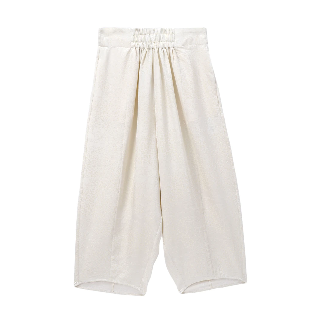 茶白-YZ256556新中式桑蚕丝裤子百搭宽松阔腿裤气质休闲复古