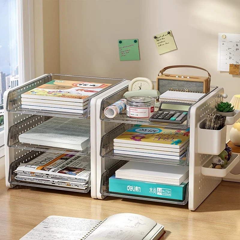 透明文件收纳架桌面洞洞板置物架学生办公室书本a4纸收纳盒整理架