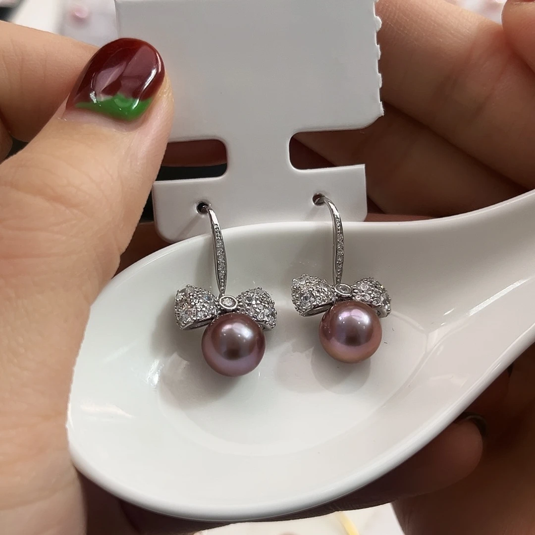 银S925镶嵌新号开播稀有金属紫耳饰淡水珍珠