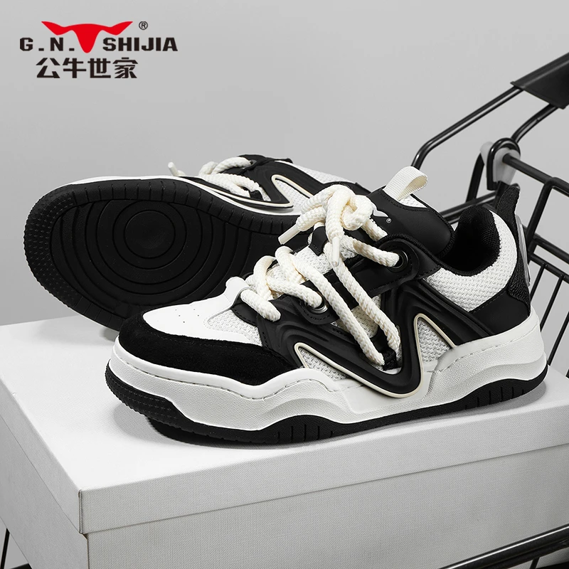 公牛世家板鞋男鞋秋季2025新款运动小众设计感厚底增高休闲面包鞋