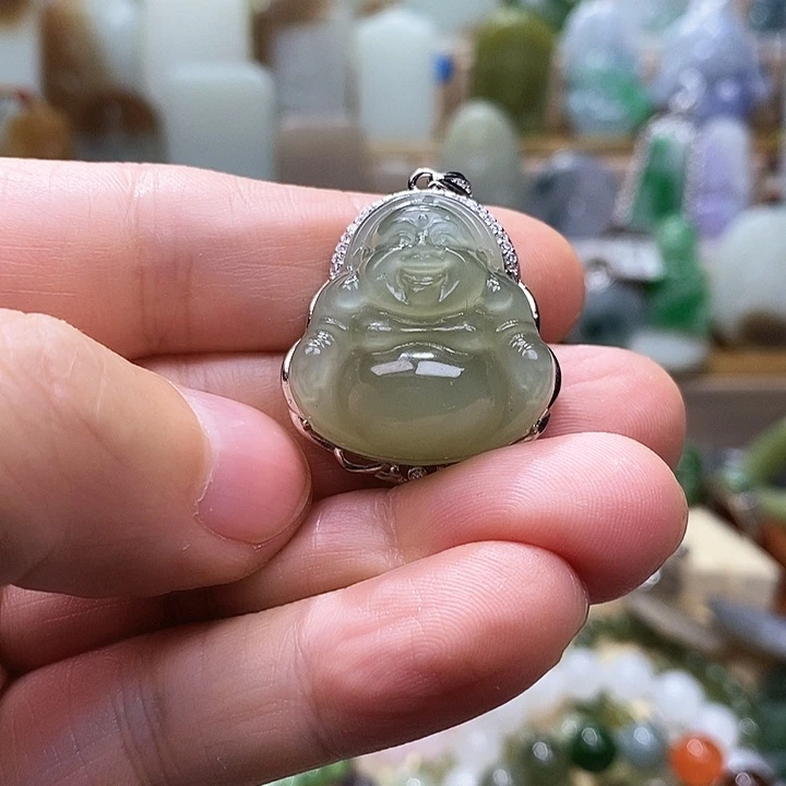 和田玉颈饰银S925镶嵌