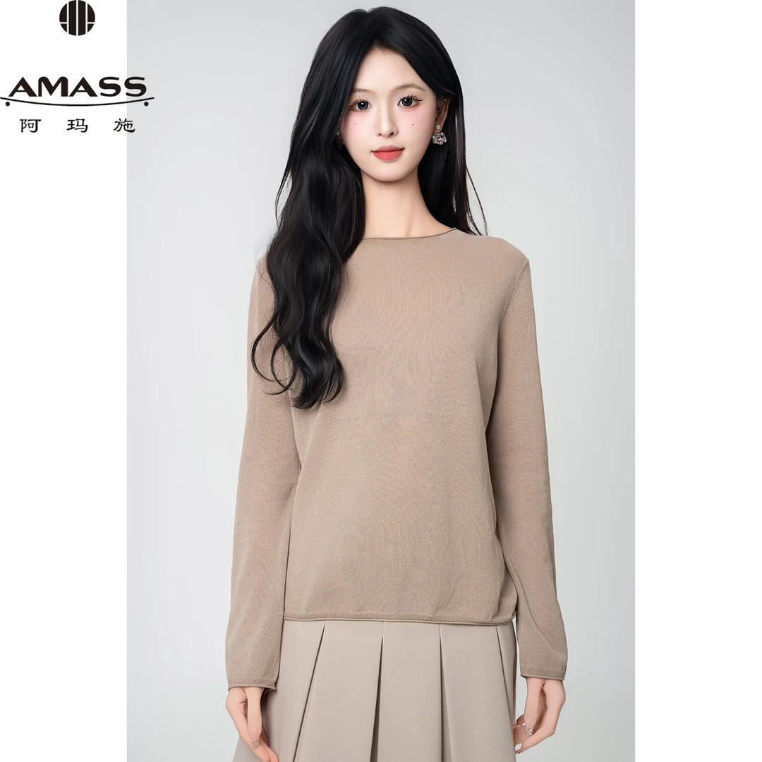 AMASS/阿玛施新款时尚纯色长袖百搭圆领套头薄款针织衫女 5399728