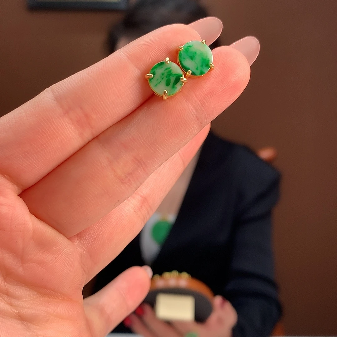 银S925镶嵌翡翠耳饰