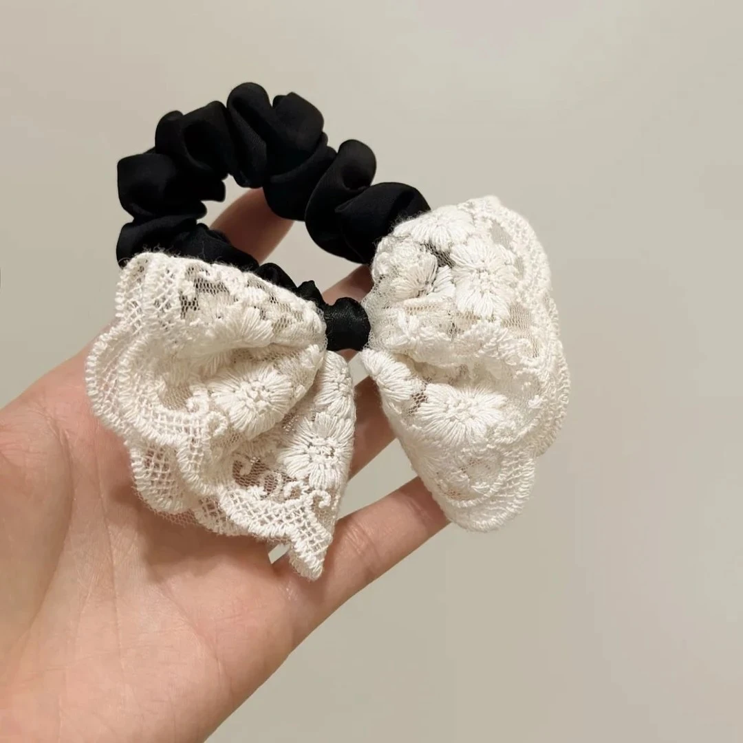 韩版时尚布艺肠圈弹力皮筋女温柔气质千金蕾丝蝴蝶结头绳百搭发圈