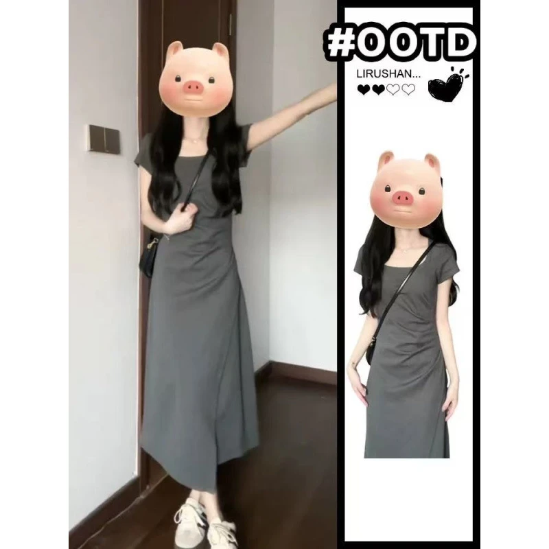 夏季法式气质灰色连衣裙子女装早春2025新款高级感小个子显瘦长裙