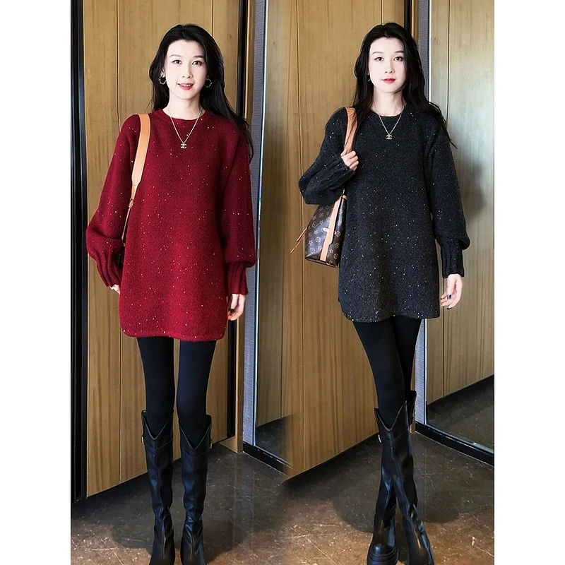 COS MOCO UR2025冬季新款慵懒风宽松亮片毛衣女大尺码胖MM显瘦