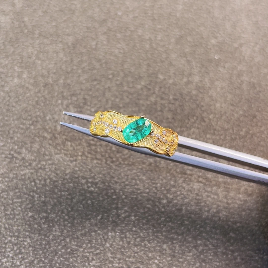 戒指祖母绿银S925镀金镶嵌