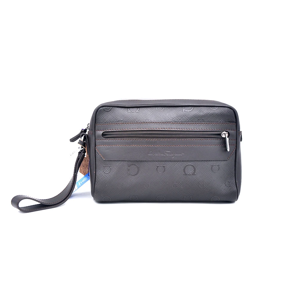 99新 FERRAGAMO/菲拉格慕 99新深棕色十字纹手拿包25*17/04936