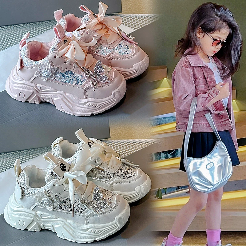 1-8岁中小童鞋子2025春季新 儿童运动鞋软底透女童跑鞋女宝老爹鞋