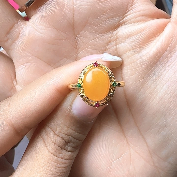 琥珀合金戒指蜜蜡戒指