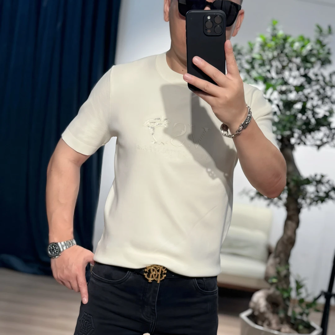 【VG轻奢】25秋冬季新款立体硅胶浮雕刺绣桑蚕丝针织短袖86819