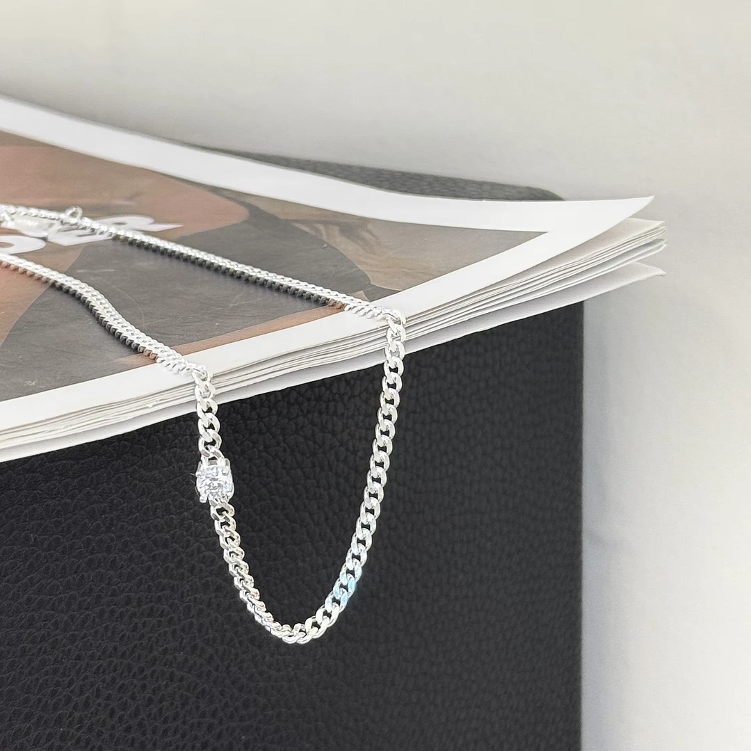 坠链均925银合成锆石 一克拉重工小众高级酷帅-一粒锆项链0482