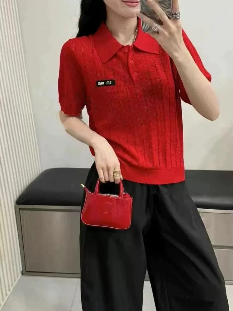 复古钩花polo领字母刺绣针织衫268