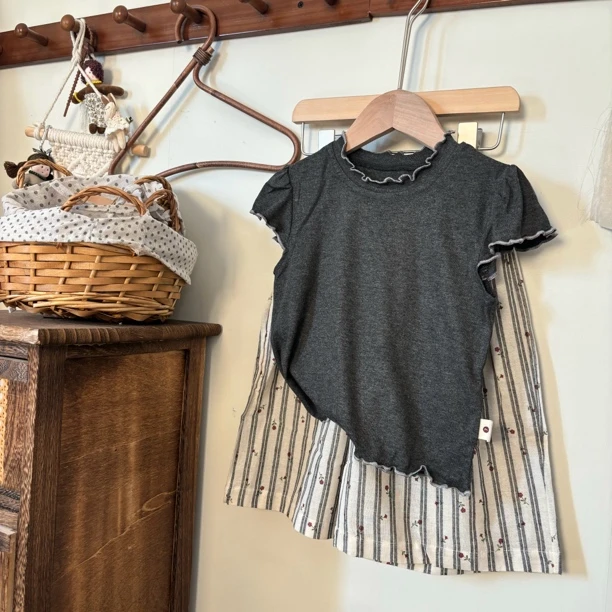 反豆kids夏季实体新款童装女童韩版七分裤套装柔软舒适