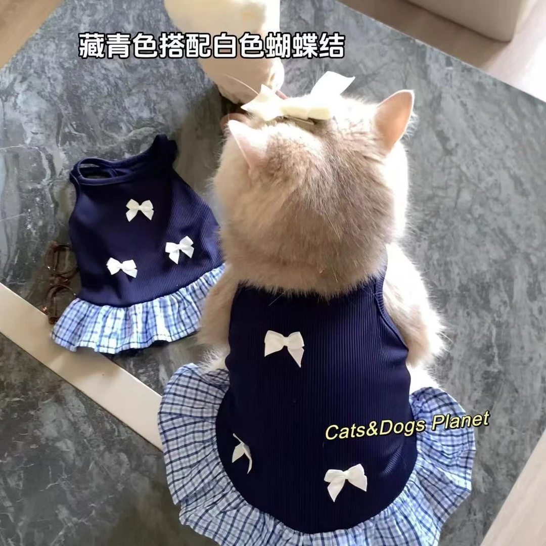 猫咪衣服夏天薄款防掉毛狗狗吊带公主学院风裙子宠物夏季金渐层