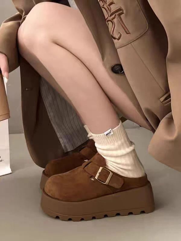 小敏家 清货~就几双 厚底包头加绒百搭勃肯增高半拖鞋 823-2