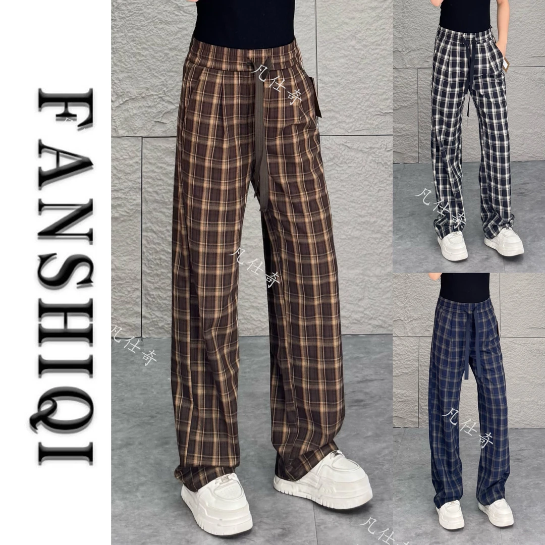 春夏高端男士西装面料格子设计宽松直筒休闲裤时尚百搭垂感裤6829