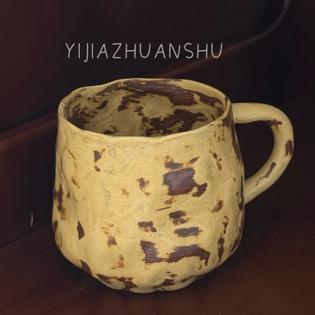 焦野大容量450ml复古手作纯手工陶瓷粗陶石头杯
