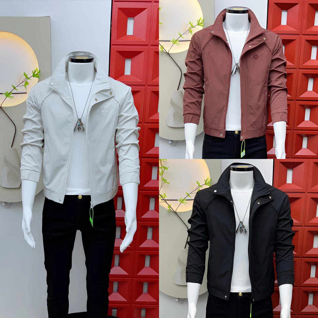 新品简约潮流夹克男士轻奢时尚春秋季帅气韩版外套立领高档气质