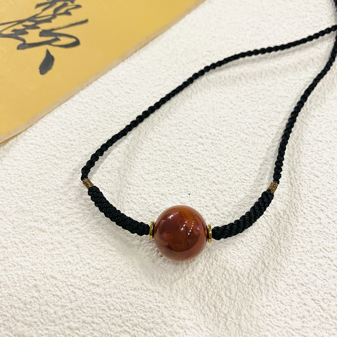 HL12262 瓦西牛血红原矿南红单珠项链 18-19mm