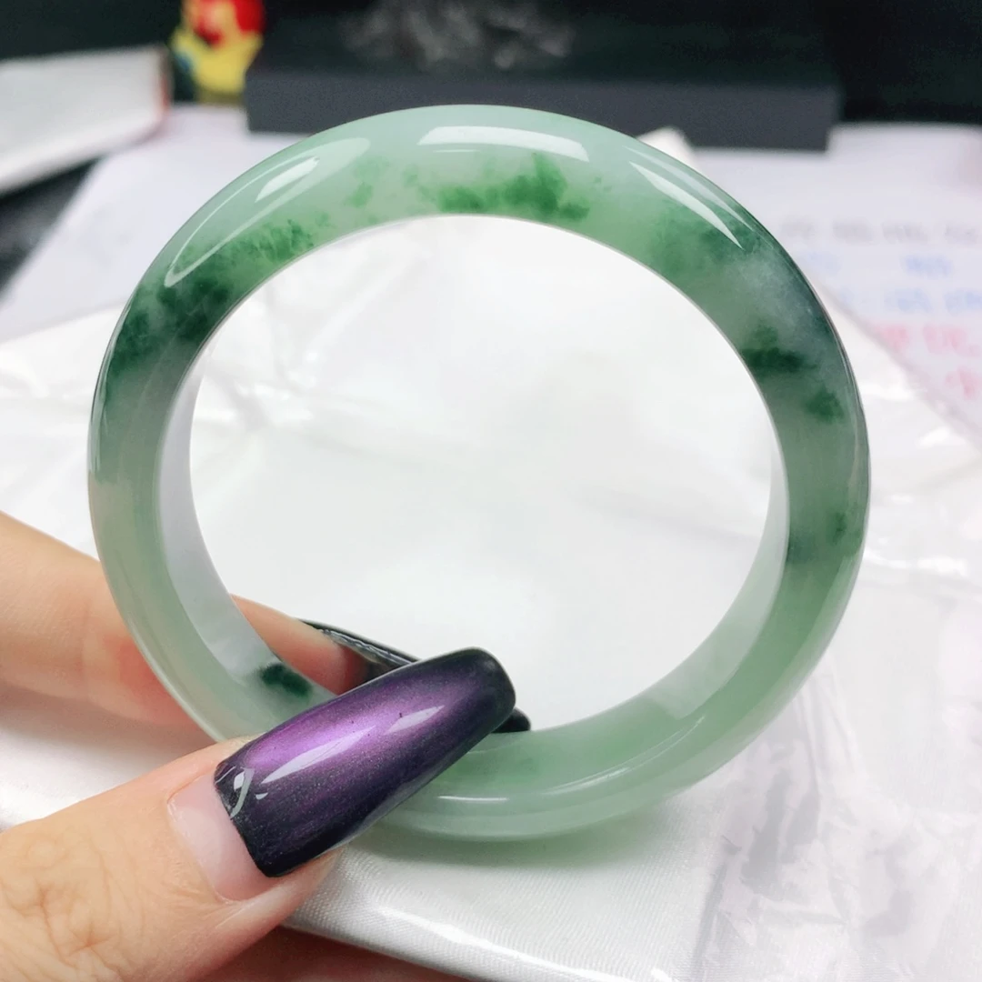 未镶嵌手镯翡翠翡翠54.0飘绿花正圈