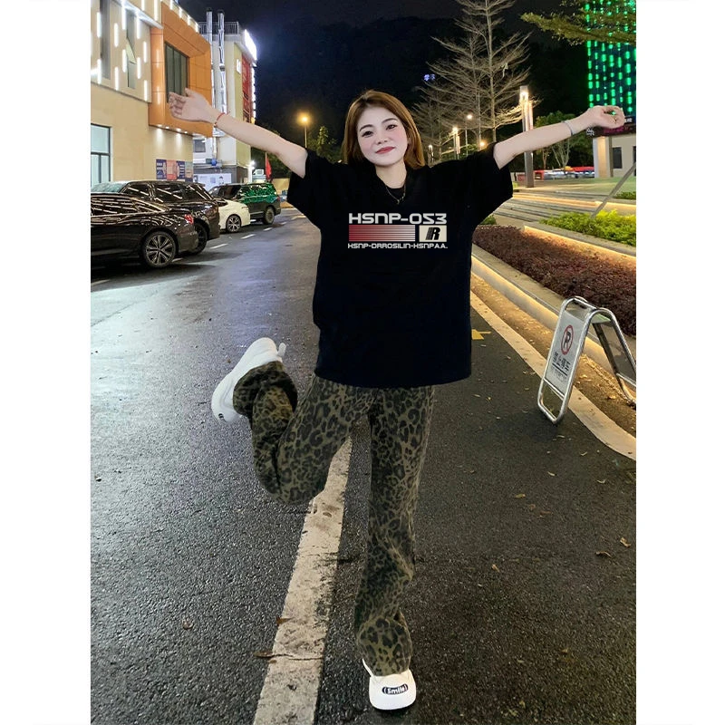 HSNP纯棉重磅美式复古高街潮牌ins情侣女短袖T恤慵懒风设计感百搭