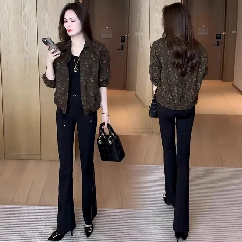 时尚印花短款外套女2025春秋新款气质显瘦洋气小个子休闲夹克上衣