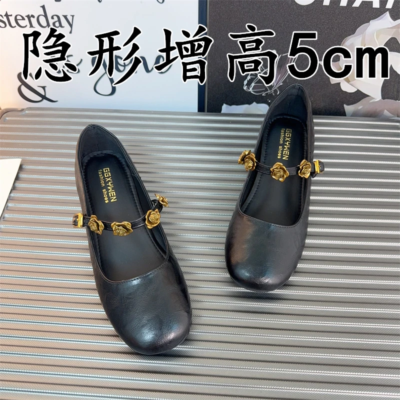 羊皮版~内增高复古玛丽珍鞋女2025秋季新款圆头不累脚通勤小皮鞋