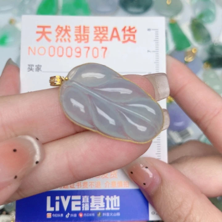 翡翠18K金镶嵌颈饰叶子