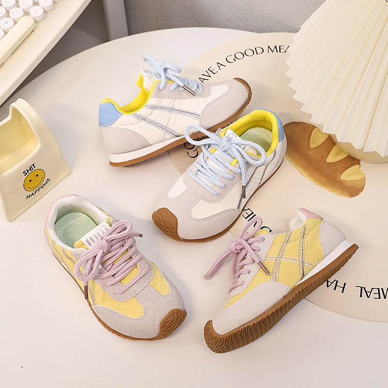 多巴胺配色德训鞋女2025春季复古系带休闲百搭拼色平底阿甘鞋跑鞋