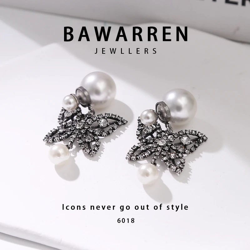Bawarren 6018-黑蝴蝶精致耳环小众欧美优雅法式