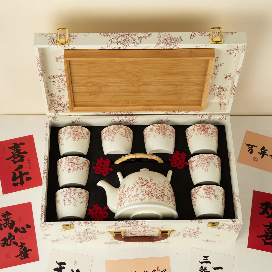 玫瑰花结婚茶具套装送新娘改口敬茶过年待客婚庆乔迁茶壶茶伴手礼