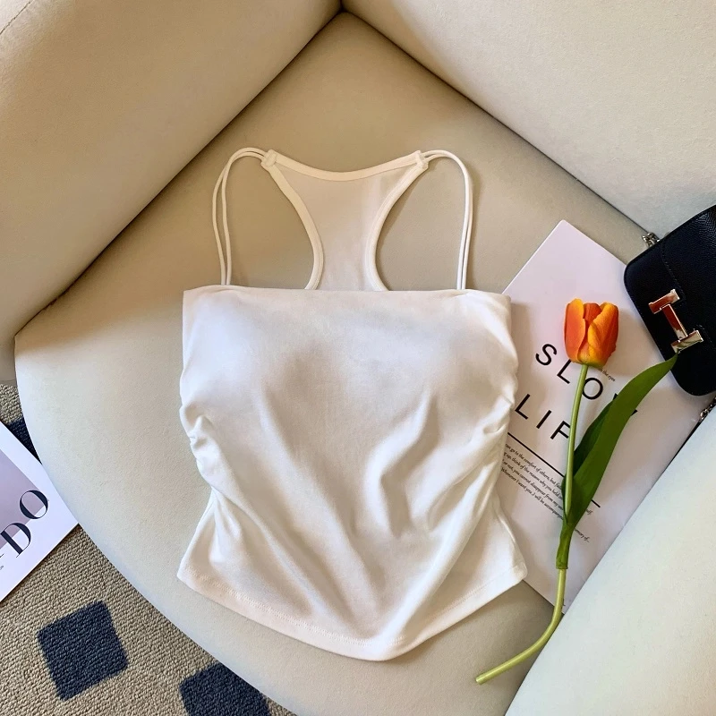 纯欲辣妹带胸垫背心吊带夏季外穿文胸一体美背性感显瘦短款上衣