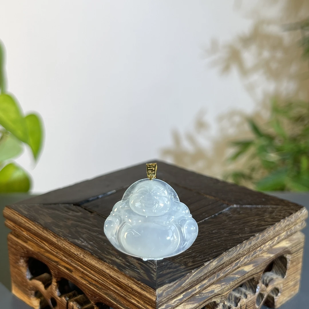 JXA20-54 天然翡翠缅甸A货 18K扣佛公