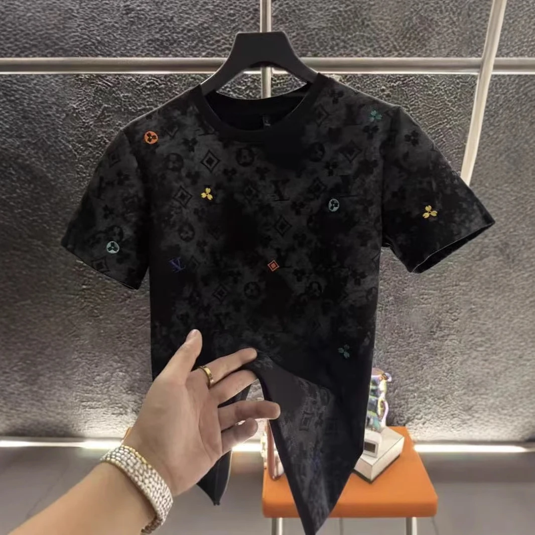 房小安春夏新款时尚男士T桖短袖轻奢百搭重工高级感时尚T恤短袖