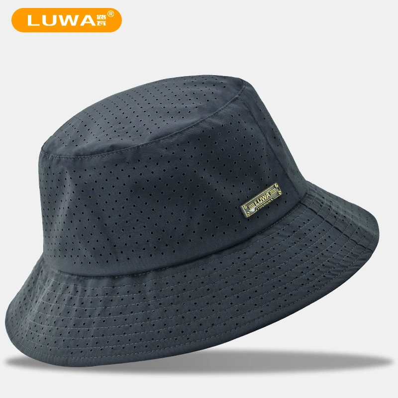 路瓦夏天新款男士钓鱼沙滩网眼渔夫帽透气网眼防晒高级感镂空盆帽