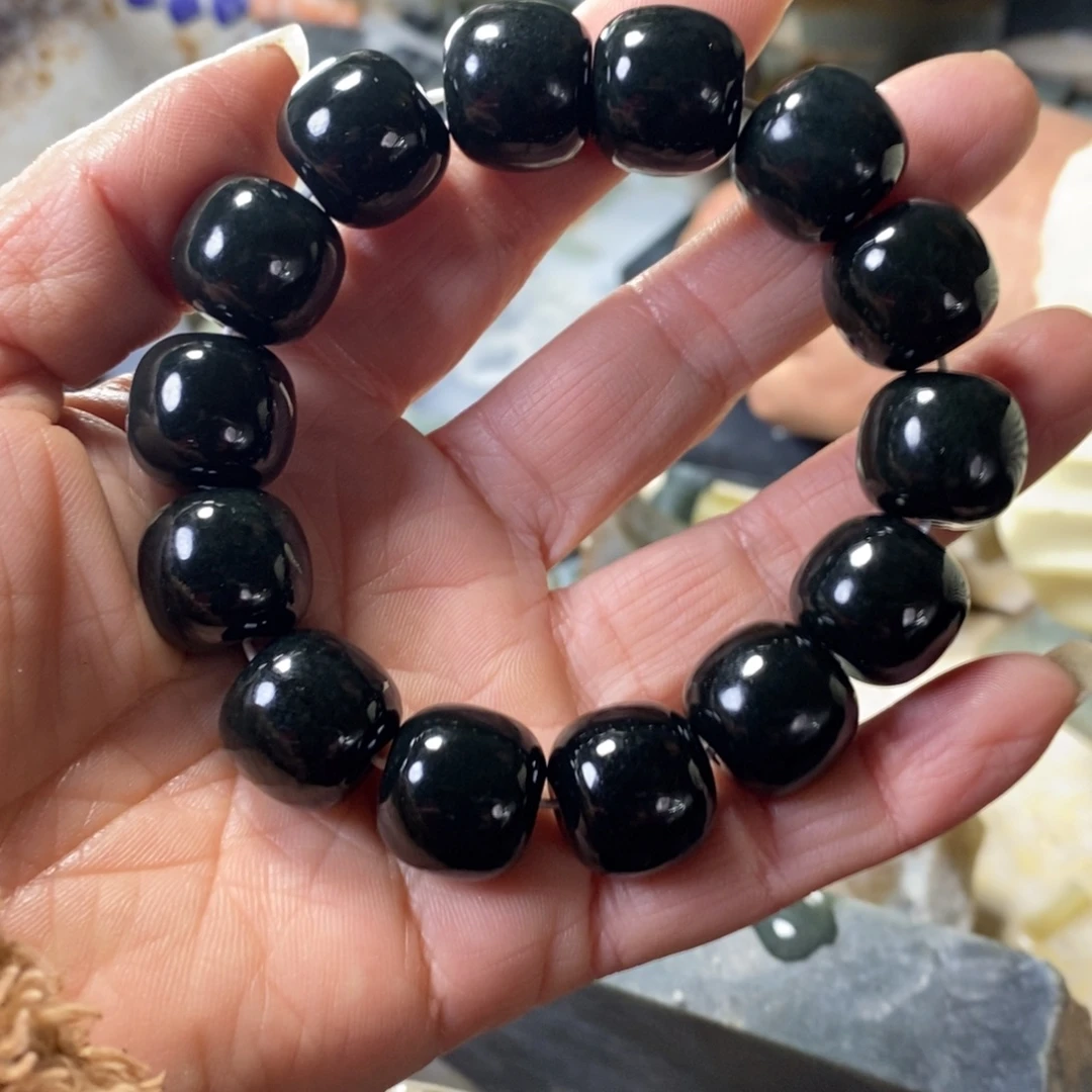 郝***哥和田玉未镶嵌手链新疆和田黑青玉卡16老型手串